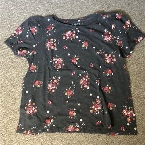 Dark gray jersey floral puff sleeve tee